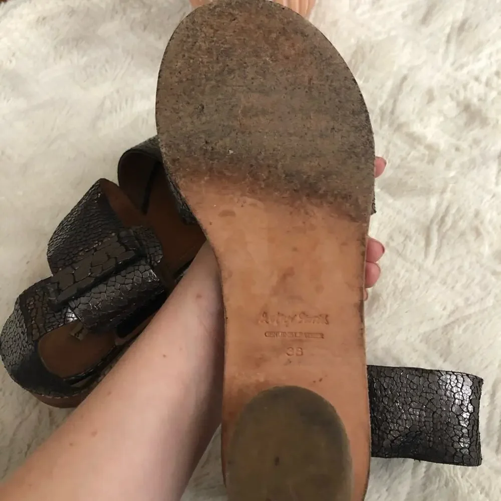 & Other Stories Metallic Leather Velcro Block Heel Sandals